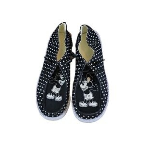 Mickey Mouse Slip On Shoes Blk. and Wh. Polka Dots-Women's Size 36 US (5.5-6)